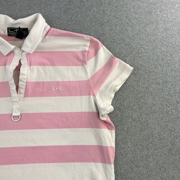 Lauren Ralph Lauren Polo Shirt Womens XL Pink White Striped Collared Rugby Top - Picture 4 of 11